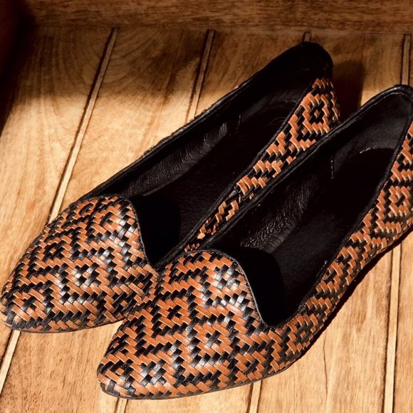 Elliott Lucca sz US 6 Leather Bonita Aztec Flats Black / Tan - Picture 2 of 9